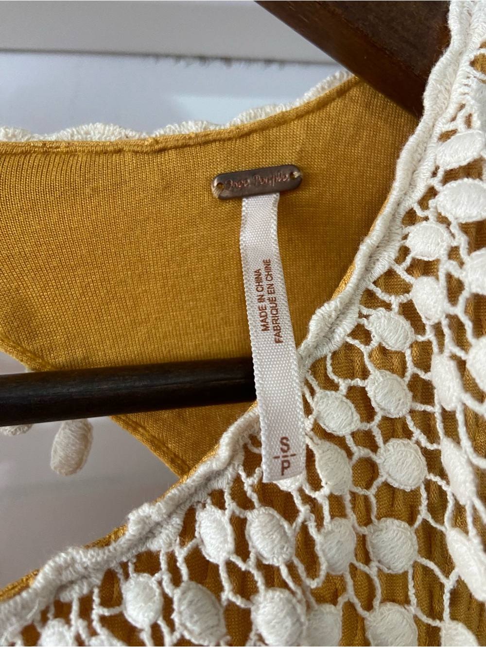 Free People Mustard Yellow Crochet Collar Mini Dress Boho Western - Picture 6 of 7